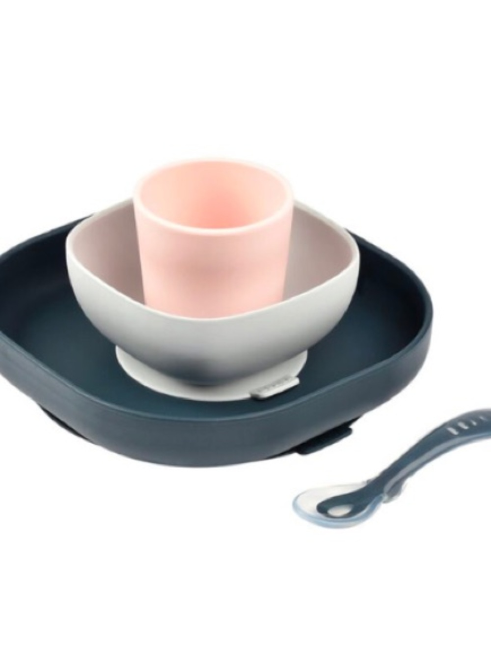 Beaba Silicone 4 Piece Baby Feeding Set - Pink, Light Gray and Dark Gray